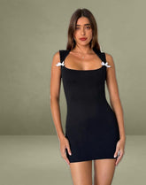 Jinsuni Mini Dress in Black with White Bows