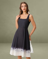 Black Contrast Square Neck Slip Midi Dress