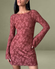 Sevila Dress in Maroon Burnout Mesh