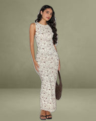 Hoover Maxi Dress in Line Flower Cream