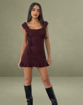 Rolita Mini Dress in Ditsy Flock Burnt Maroon