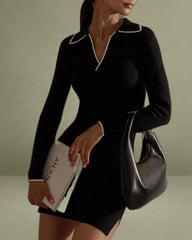 Black Contrasting V Neck Sweater Dress