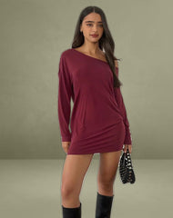 Shelisa Slouchy Mini Dress in Deep Red