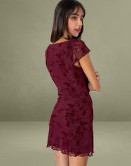 Lashka Mini Dress in Botanical Flower Maroon