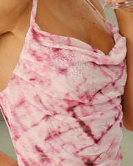 Pink Velour Cowl Neck Slip Mini Dress