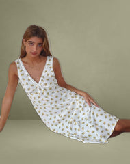 Lavisha Midi Dress in Funshine Floral Off White
