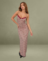 Naoya Midi Dress in Pink and Brown Lips Print