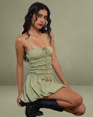 Rasmil Bubble Hem Mini Dress in Sage Green