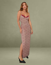 Naoya Midi Dress in Pink and Brown Lips Print