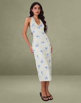 Fadwa Midi Dress in Floral Stripe Cream