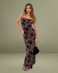 Darsih Cami Maxi Dress in Floral Flock Brown