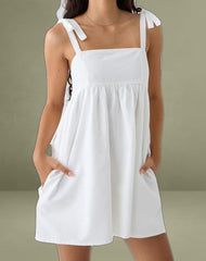 Kayla Square Neck Mini Dress in Linen Ivory