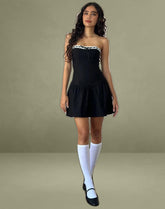 Manisha Mini Dress in Black with White Trim
