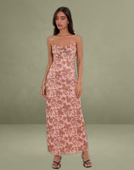 Dasita Cowl Neck Maxi Dress in Neutral Flower Print
