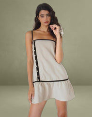 Berin Mini Tea Dress in Linen Ecru with Black Binding