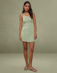 Idarius One Shoulder Mini Dress in Stripe Textured Mesh Mint