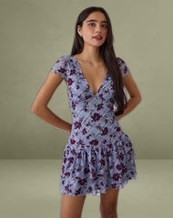 Elaya Dress in Lotus Flock Checked Lavender