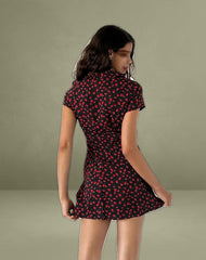 Holmana Mini Dress in Strawberry Polka Black