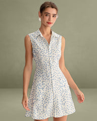 Blue Floral Pocket Sleeveless Mini Dress