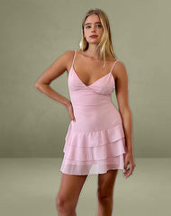 Riasi Ruffle Mini Dress in Chiffon Baby Pink