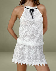 Gladia Halter Neck Mini Dress in Unlined Lace White