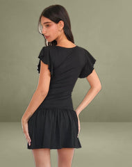 Toinette Drop Waist Mini Dress in Black