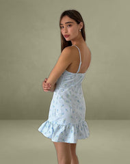 Tivata Mini Dress in Blue Flower Gingham