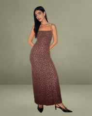 Darsih Maxi Dress in Rar Leopard Flock Chocolate