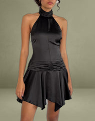 Hydri Satin Halterneck Mini Dress in Black