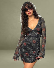 Sudra Mini Dress in Lace Midnight Bloom