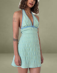 Corla Mini Dress in Check Green