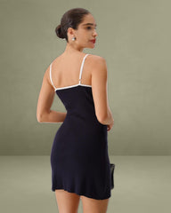 Blue Backless Sleeveless Pocket Knitted Mini Dress