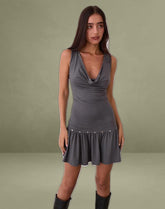 Brani Studded Mini Dress in Charcoal Grey