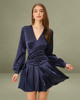 Navy Ruched A-Line Mini Dress
