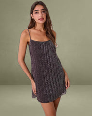 Cheria Mini Dress in Shimmer Plisse Brown
