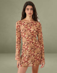 Jovia Mini Dress in Chiffon Rusty Flower