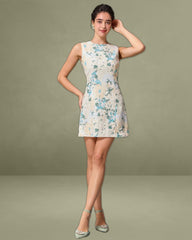 Green Floral Plant Sleeveless Mini Dress