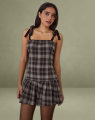 Miyori Square Neck Mini Dress in Grey Check