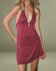 Senara Cinch Waist Halterneck Mini Dress in Burgundy