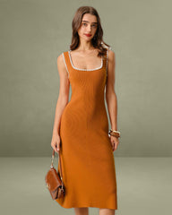 Brown Contrast Slip Sweater Dress