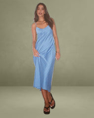 Elayna Midi Dress in Chiffon Stripe Blue