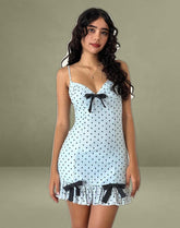 Khalil Mini Dress in Blue Black Basic Polka