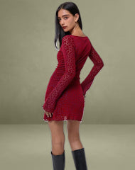 Sevila Long Sleeve Mini Dress in Heart Flock Maroon
