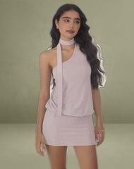 Joanka Tie Neck Dress in Shimmer Lurex Pink