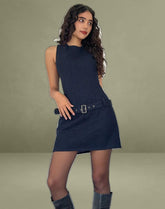 Dilshan Belted Mini Dress in Chambray Indigo