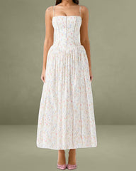 White Elegant Ditsy Floral Slip Midi Dress