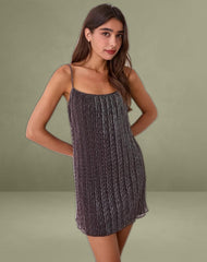 Cheria Mini Dress in Shimmer Plisse Brown