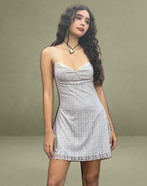 Shania Mini Dress in Silver Grey Lace Mesh