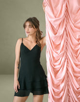Riasi Ruffle Mini Dress in Chiffon Black
