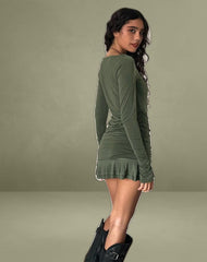 Gillian Long Sleeve Mini Dress in Slinky Khaki